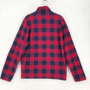 Brooks Brothers 346 Mens M Red Check Fleece 1/4 Zip Pullover Sweater Long Sleeve